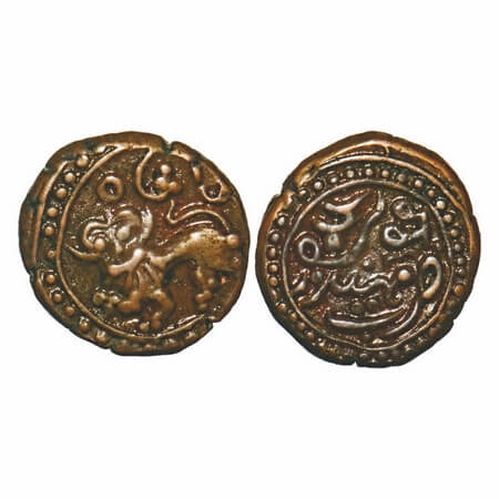 Mysore, Copper 6 1/4 Cash, 2.80g, Dewan Purnaiya (AH 1214-1285 / 1799-1810 AD), mythical t