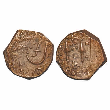 Sunth, Copper Paisa, 7.45g, Parmar Rulers, Rampur Mint, Obv: small Sword between two spear