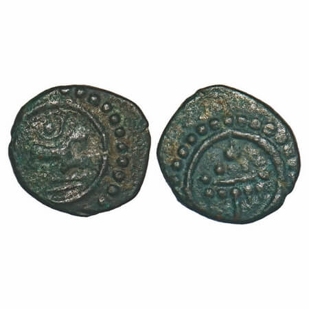 Travancore, Copper Thira Cash, 1.00g, Obv: Galloping Horse, Rev: dotted design. BS 308.1 t