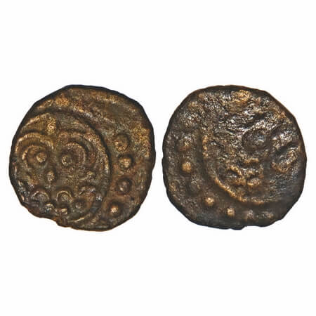 Travancore, Copper Thira Cash, 1.05g, Obv: Design, Rev: Bird. BS 334 type different, Fine+