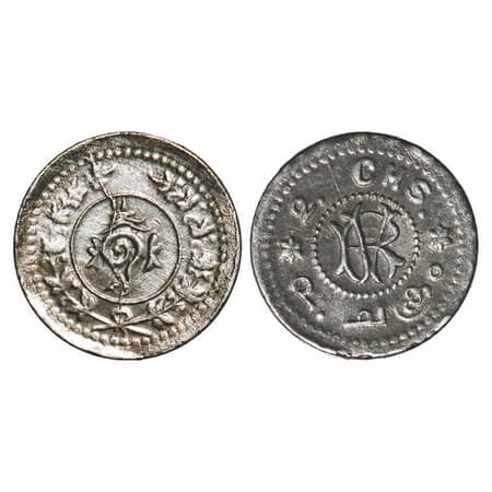 Travancore, Silver 2 Chuckrams, 0.76g, Rama Varma VI (ME 1062-1101/ 1885-1924 AD), Obv: Co