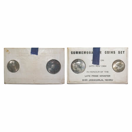 1964, Unc set of 2 coins, 1 Rupee & 50 Paise (2 Coins), Jawaharlal Nehru, UNC coin of 1 Ru