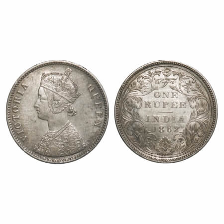Victoria Queen, Silver, Rupee, 1862, Calcutta Mint, A/II(i), w/o initial 'J', With Pineapp