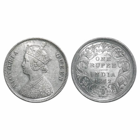 Victoria Queen, Silver, Rupee, 1862, Calcutta Mint, A/II, w/o initial 'J', Inclined 1, Gho