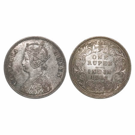 Victoria Queen, Silver, Rupee, 1862, Calcutta Mint, A/1, With initial 'J', Flat 1. F. Prid