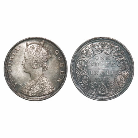 Victoria Queen, Silver, Rupee, 1862, Madras Mint, B/II, With enclosed frame effect and w/o
