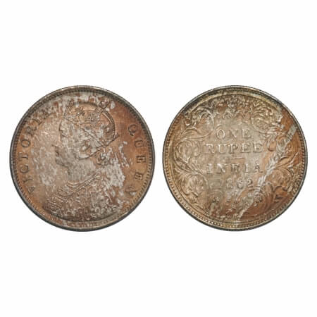 Victoria Queen, Silver, Rupee, 1862, Bombay Mint, B/II, Inclined 1. F. Prid 58. GK 271. Ab