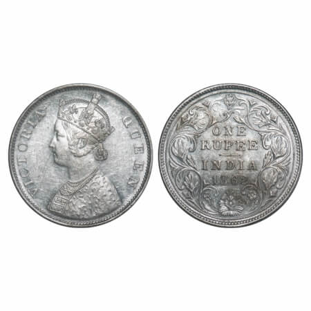 Victoria Queen, Silver, Rupee, 1862, Bombay Mint, B/II(vii), Flower above 'E' of One is th