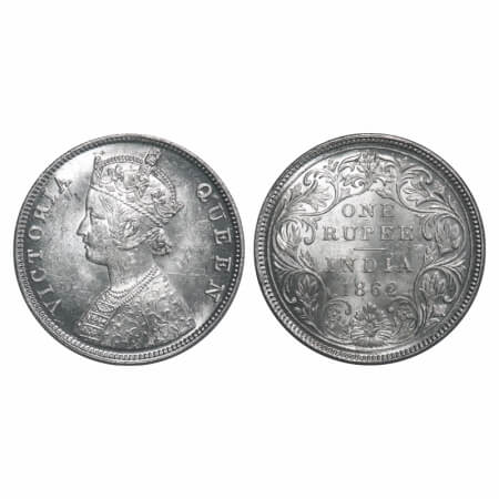 Victoria Queen, Silver, Rupee, 1862, Bombay Mint, B/II/2/0, Ghost on Rev, Inclined 1. F. P