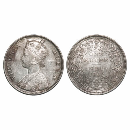 Victoria Queen, Silver, Rupee, 1862, Bombay Mint, B/II/2/0, Dots placed with more space in