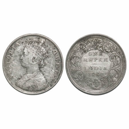 Victoria Queen, Silver, Rupee, 1862, Bombay Mint, B/II/3/0, Inclined1. F. Prid Unlisted. G