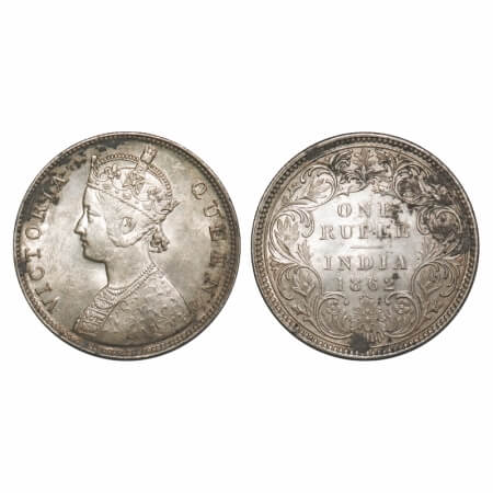 Victoria Queen, Silver, Rupee, 1862, Bombay Mint, B/I/0/4, Flat 1. F. Prid 80. GK 309. Ext