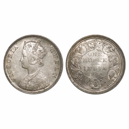 Victoria Queen, Silver, Rupee, 1862, Bombay Mint, B/II/0/4, Inclined 1, 4 dots placed are 