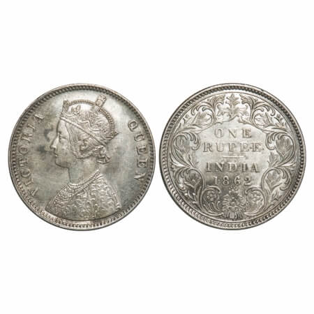 Victoria Queen, Silver, Rupee, 1862, Bombay Mint, A/I/0/5, 4th micro dot is between 3rd an