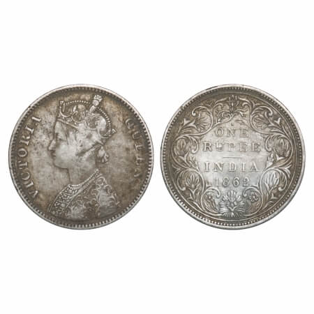 Victoria Queen, Silver, Rupee, 1862, Bombay Mint, A/II/1/7, w/o initial 'J', Inclined 1, D