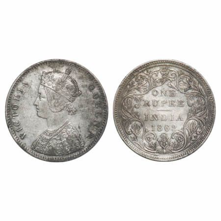 Victoria Queen, Silver, Rupee, 1862, Bombay Mint, A/II/1/10, w/o initial 'J', Dot placed w