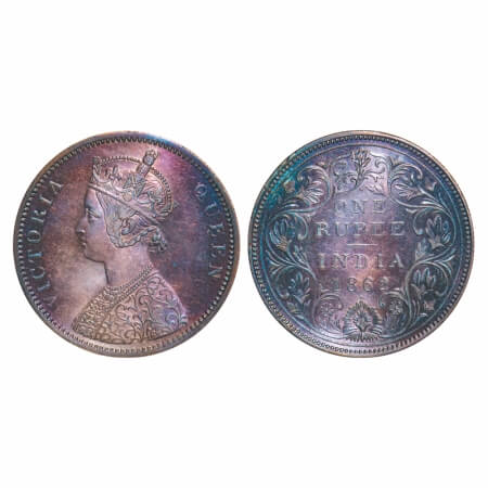 Victoria Queen, Silver, Rupee, 1862, Bombay Mint, A/II/1/1, With initial 'J', Inclined 1. 