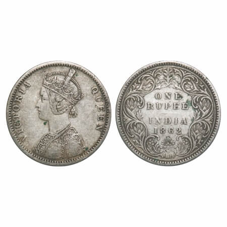 Victoria Queen, Silver, Rupee, 1862, Bombay Mint, A/I/1/2, With initial 'J', Flat 1. F. Pr