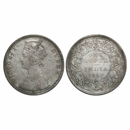 Victoria Queen, Silver, Rupee, 1862, Bombay Mint, A/II/1/2, With initial 'J', Inclined 1. 