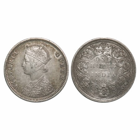 Victoria Queen, Silver, Rupee, 1862, Bombay Mint, C/II/1/2, Inclined 1. F. Prid 105. GK 36