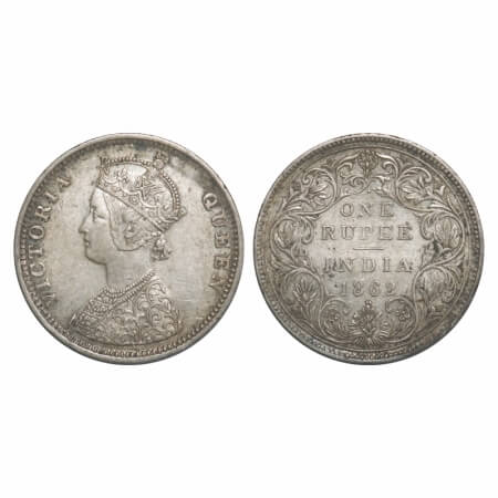 Victoria Queen, Silver, Rupee, 1862, Bombay Mint, C/II/1/2, Inclined 1. F. Prid 105. GK 36
