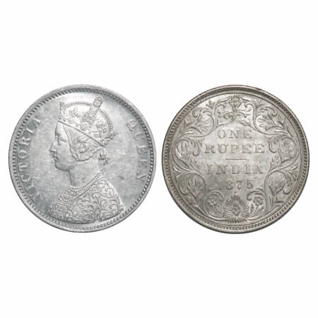 Victoria Queen, Silver, Rupee, 1875, Bombay Mint, A2/II, Dot, Top stroke of numeral 5 long