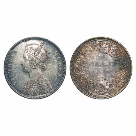 Victoria Queen, Silver, Rupee, 1876, Bombay Mint, A2/II, Dot, Inclined 1. F. Prid 147. GK 