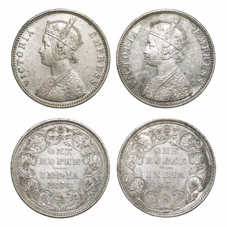 Victoria Empress, Silver, Rupee, (2 coins), 1878, Bombay Mint, Dot, 1) A3/II(i), 2) A3/II(