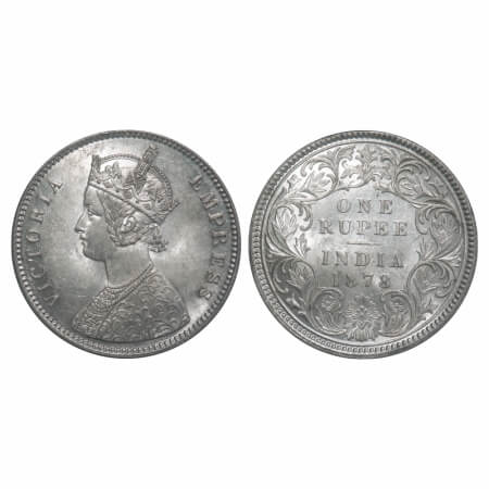Victoria Empress, Silver, Rupee, 1878, Calcutta Mint, A1/I, No mint mark, Flat 1. F. Prid