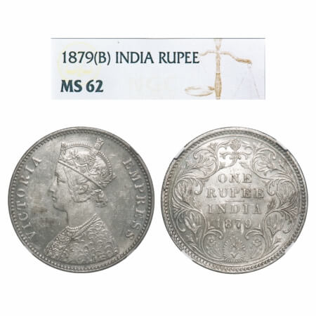 Victoria Empress, Silver, Rupee, 1879, Bombay Mint, A3/II(iv), Dot, Inclined 1. F. Prid Un