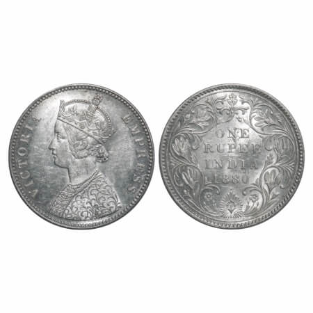Victoria Empress, Silver, Rupee, 1880, Bombay Mint, A3/II(iv), Dot, Inclined 1. F. Prid Un