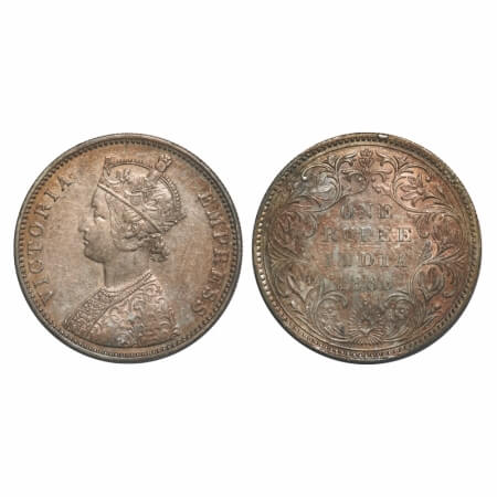 Victoria Empress, Silver, Rupee, 1880, Bombay Mint, A3/II(iv), Dot, Inclined 1. F. Prid Un