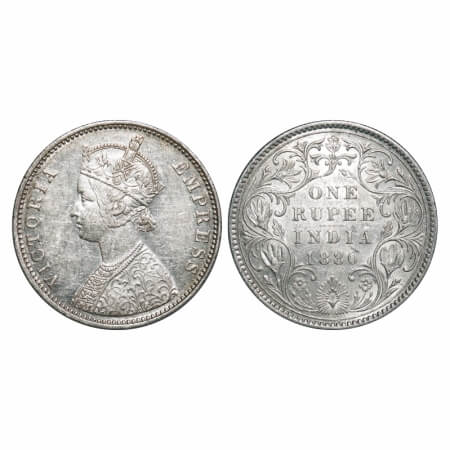 Victoria Empress, Silver, Rupee, 1880, Bombay Mint, A3/II(iv), Dot, Inclined 1. F. Prid 15