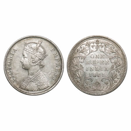 Victoria Empress, Silver, Rupee, 1881, Bombay Mint, A3/II(iv), Dot, Inclined 1. F. Prid 15