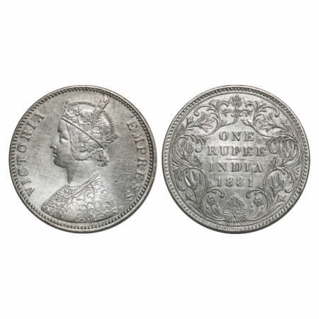 Victoria Empress, Silver, Rupee, 1881, Bombay Mint, A3/II(iv), Dot, Ghost on Rev, Inclined