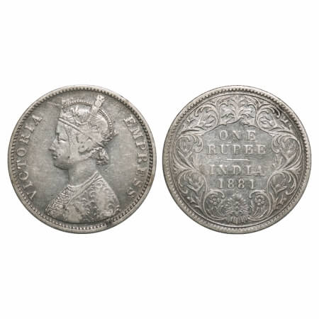 Victoria Empress, Silver, Rupee, 1881, Bombay Mint, A3/I, Dot, Flat 1. F. Prid 158. GK 470