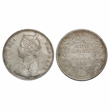 Victoria Empress, Silver, Rupee, 1881, Calcutta Mint, A1/I, 'C' incused, Flat 1. F. Prid 1
