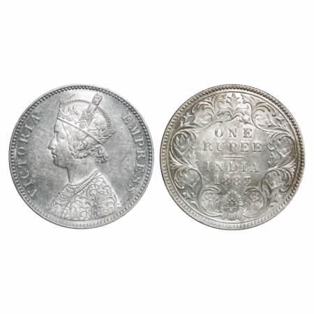 Victoria Empress, Silver, Rupee, 1883, Bombay Mint, A3/I, 'B' raised, Flat 1. F. Prid 164.