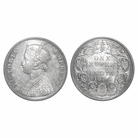 Victoria Empress, Silver, Rupee, 1884, Bombay Mint, A3/I, 'B' raised, Flat 1. F. Prid 167.