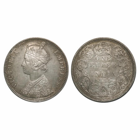 Victoria Empress, Silver, Rupee, 1885, Bombay Mint, A3/II(i), 'B' raised, Top stroke of nu