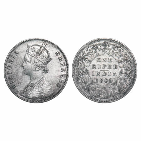 Victoria Empress, Silver, Rupee, 1885, Bombay Mint, A3/II(iv), 'B' incused, Inclined 1. F.