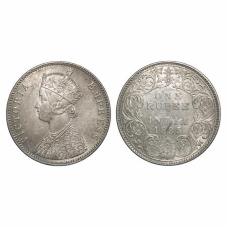 Victoria Empress, Silver, Rupee, 1885, Bombay Mint, A3/I, 'B' raised, Flat 1. F. Prid 169.