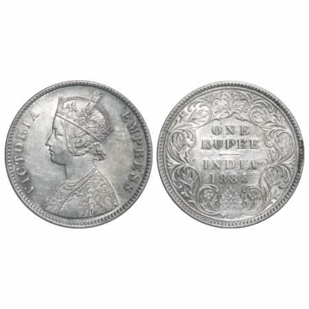 Victoria Empress, Silver, Rupee, 1885, Calcutta Mint, A1/I, 'C' incused, Top stroke of num