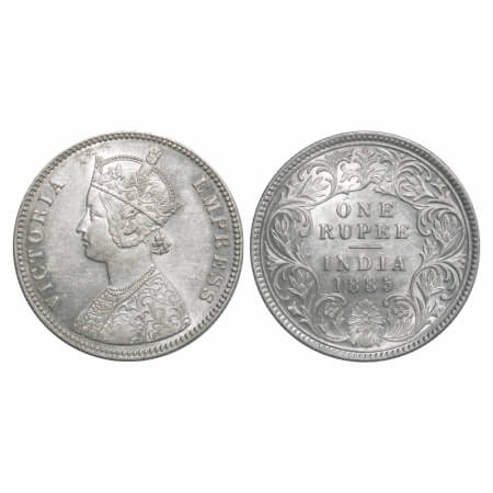 Victoria Empress, Silver, Rupee, 1885, Calcutta Mint, A1/I, 'C' incused, Top stroke of num