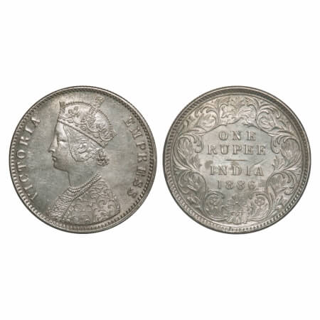Victoria Empress, Silver, Rupee, 1886, Calcutta Mint, A4/I(i), 'C' incused, Flat 1. F. Pri