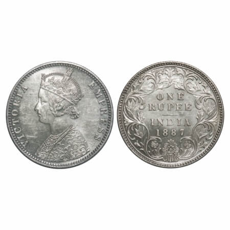 Victoria Empress, Silver, Rupee, 1887, Bombay Mint, C2/I(ii), 'B' raised, Ghost on Rev, Fl