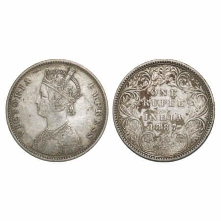 Victoria Empress, Silver, Rupee, 1887, Bombay Mint, A3/I(i), 'B' incused, B incused invert