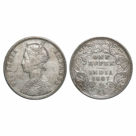 Victoria Empress, Silver, Rupee, 1887, Bombay Mint, C2/I(i), 'B' incused, B incused invert