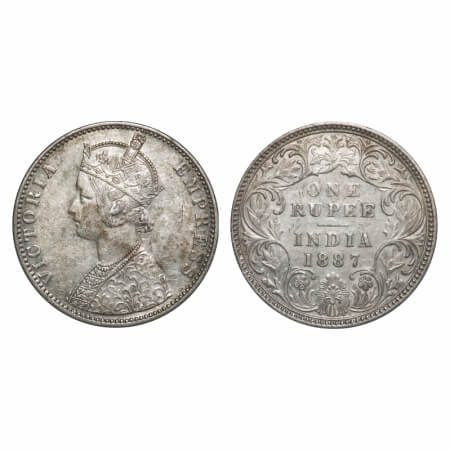 Victoria Empress, Silver, Rupee, 1887, Bombay Mint, C2/I(ii), 'B' incused, B incused inver