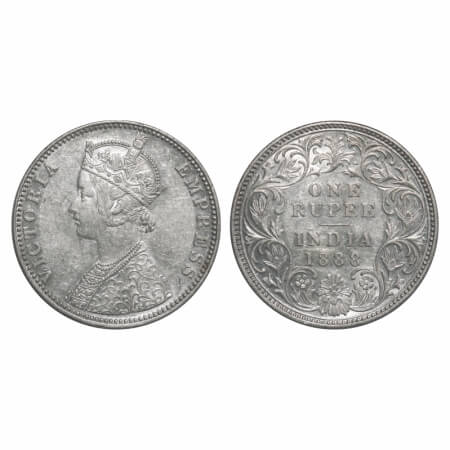 Victoria Empress, Silver, Rupee, 1888, Bombay Mint, C2/I, 'B' incused, Flat 1. F. Prid 175